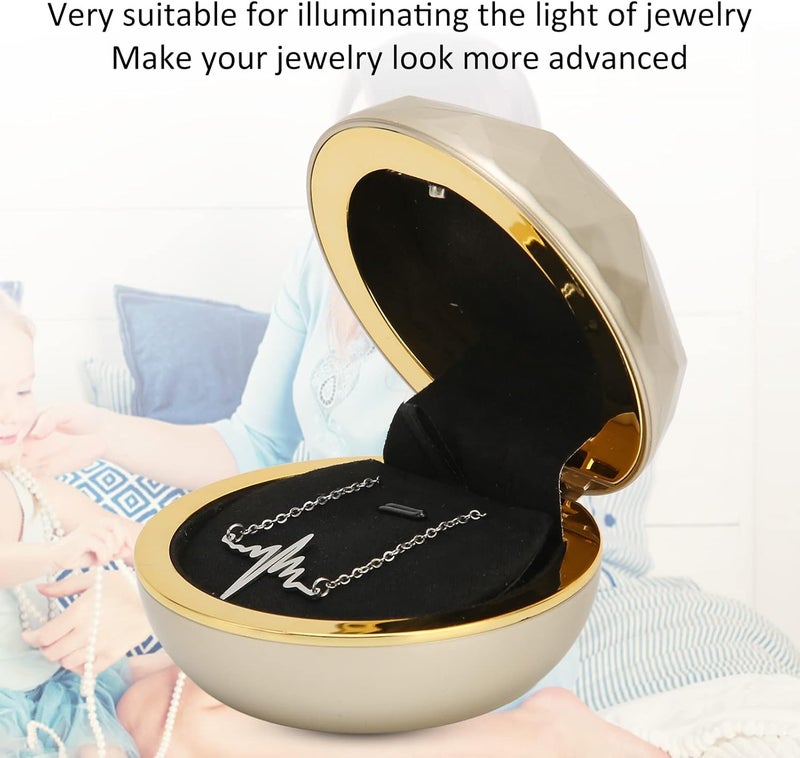 woobles Velvet Necklace Pendant Box,LED Light Pendant Necklace Gift Box,Exquisite Ring Gift Box Portable Jewelry Storage Display Case with Light for Marriage Proposal,Necklace Case & Organizer`(Gold) - Image 3